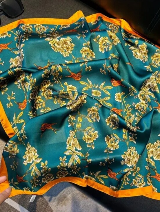 Accessories - Silky Floral Teal and Mustard Women's Top - Boutique Brand